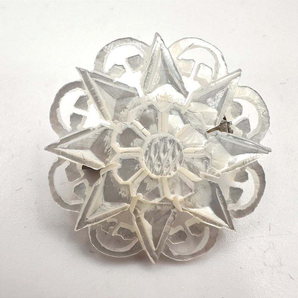 Vintage 90s Star Of Bethlehem Mother Of Pearl Shell Floral Brooch Pin Jewelry